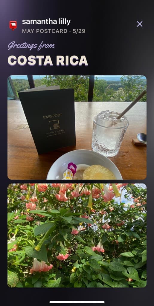 A monthly digital postcard from Costa Rica with photos and a greeting